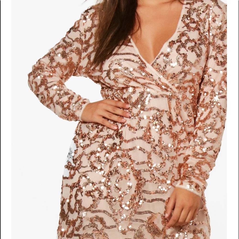 Boohoo Rose Gold Two Tone Wrap Sequin Dress